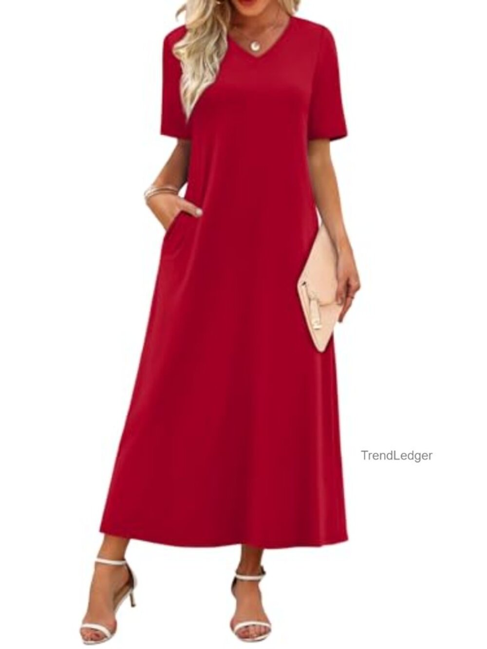 WIHOLL Women's Maxi Dress V Neck Short Sleeve Summer Beach Vacation Sundress